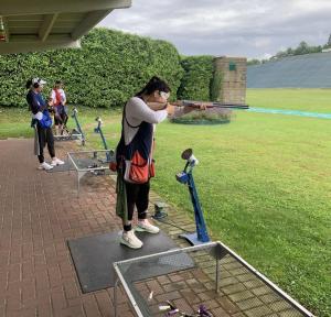 Athletes participate in the World Cup in clay pigeon shooting